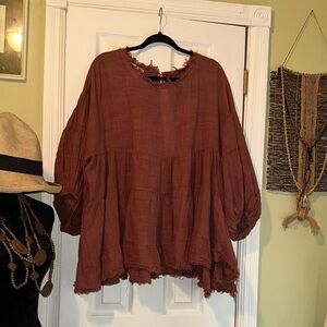 Women's Brown Frayed Hem Top XXL Made in Italy